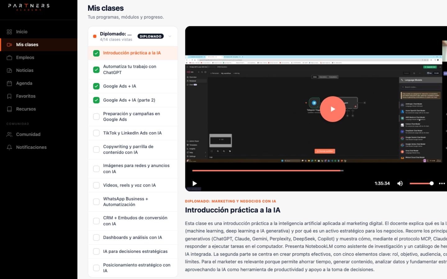 Partners Campus — vista escritorio